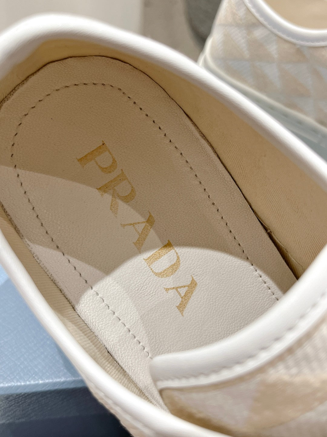 PRA PRINTED COTTON SNEAKERS WHITE AND BEIGE CANVAS、mysite、Cacoeks