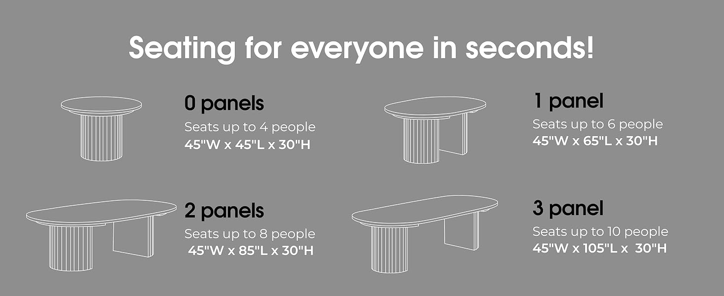 Easily transforms from a round to an oval table