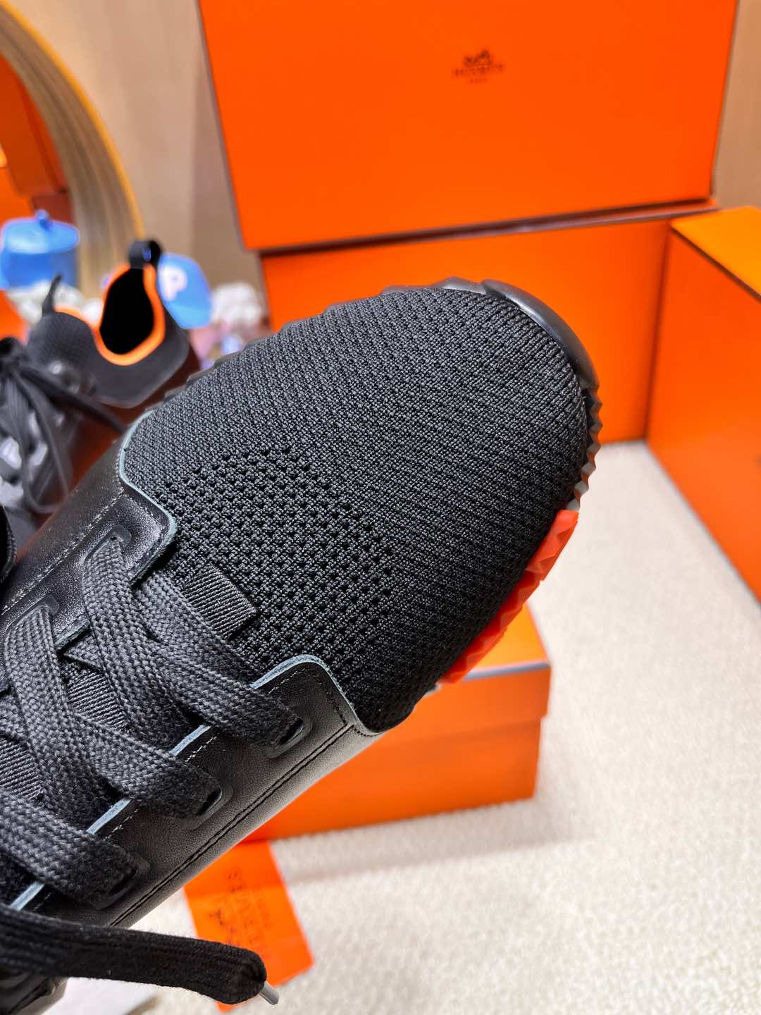 DEPART SLIP-ON SNEAKER IN BLACK KNIT AND CALFSKIN、mysite、Cacoeks