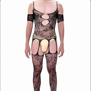 Men Lace Sissy Black Fishnet Lingerie