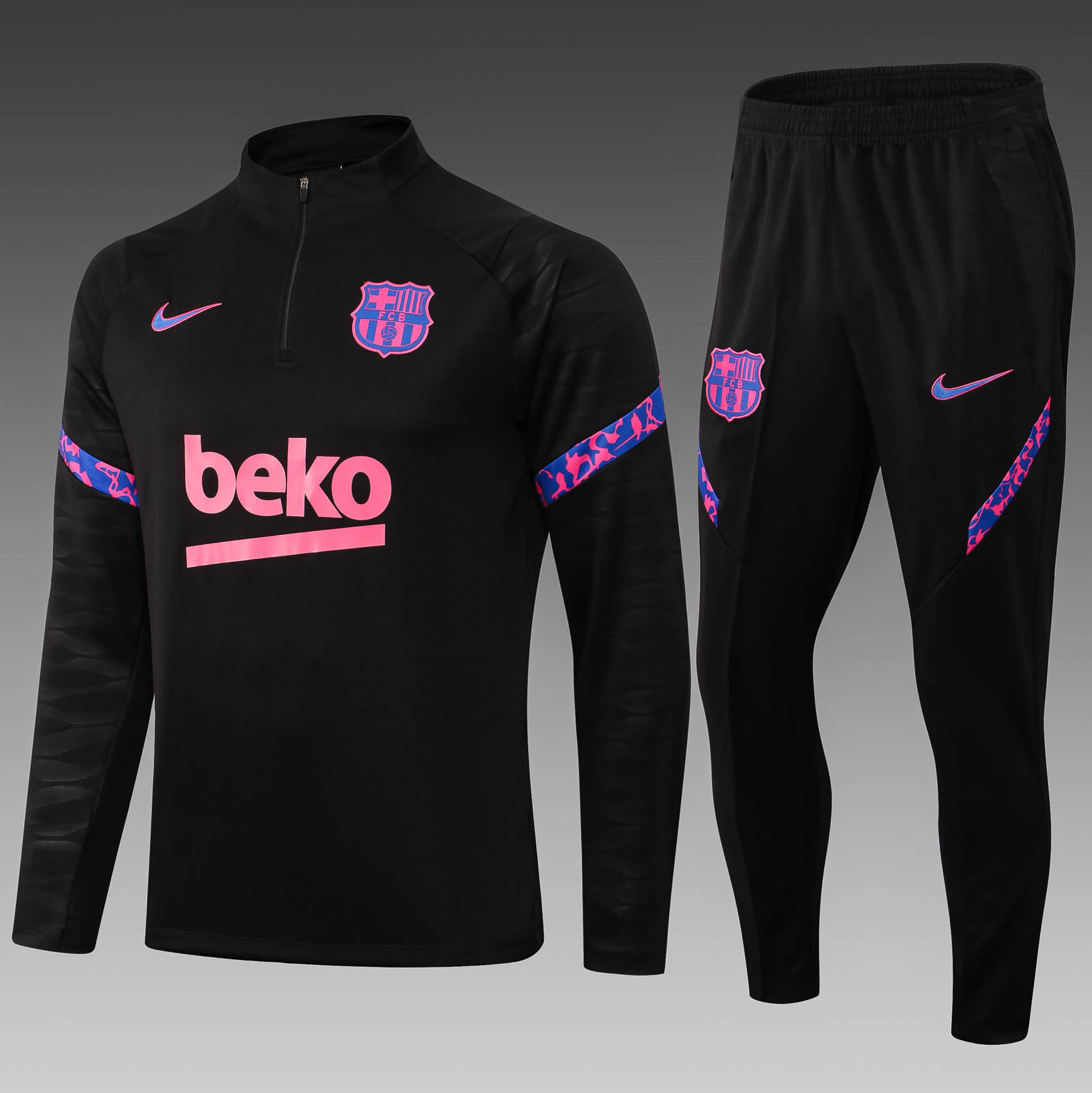 2021/2022 Barcelona Half-Pull Training Suit Black Jersey Set:football jersey mysite: unitedjerseyfootball 邓江浪:football