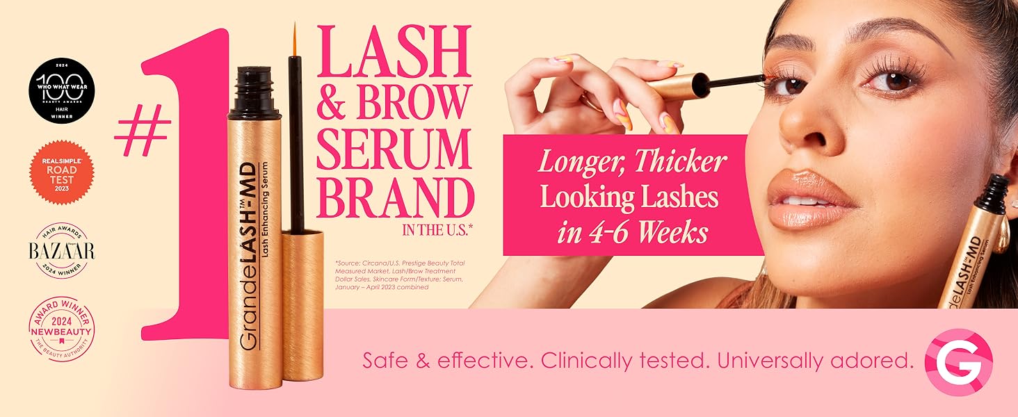 Girl with long lashes using GrandeLASH-MD