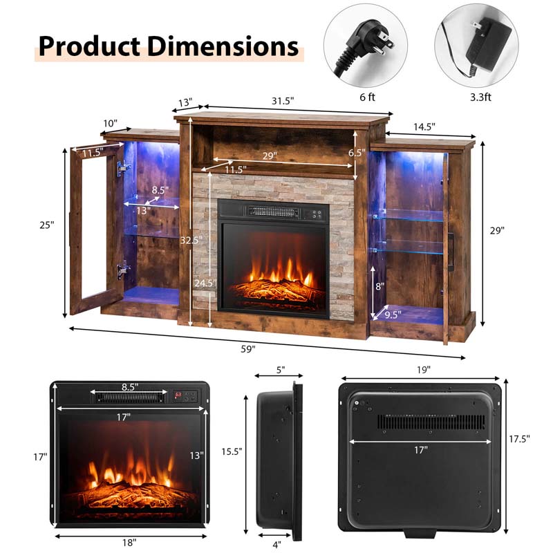 Eletriclife Fireplace TV Stand with 16-Color Led Lights for TVs up to 65 Inch
