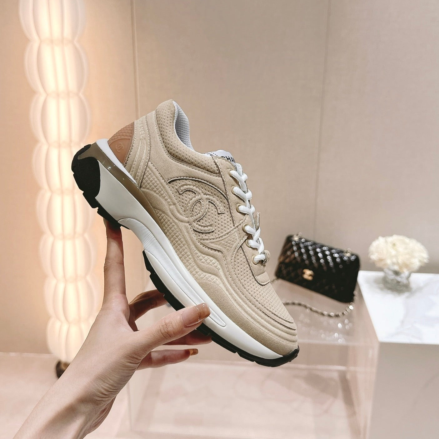 Women's Beige Cream Sneaker Breathable mesh、mysite、Cacoeks