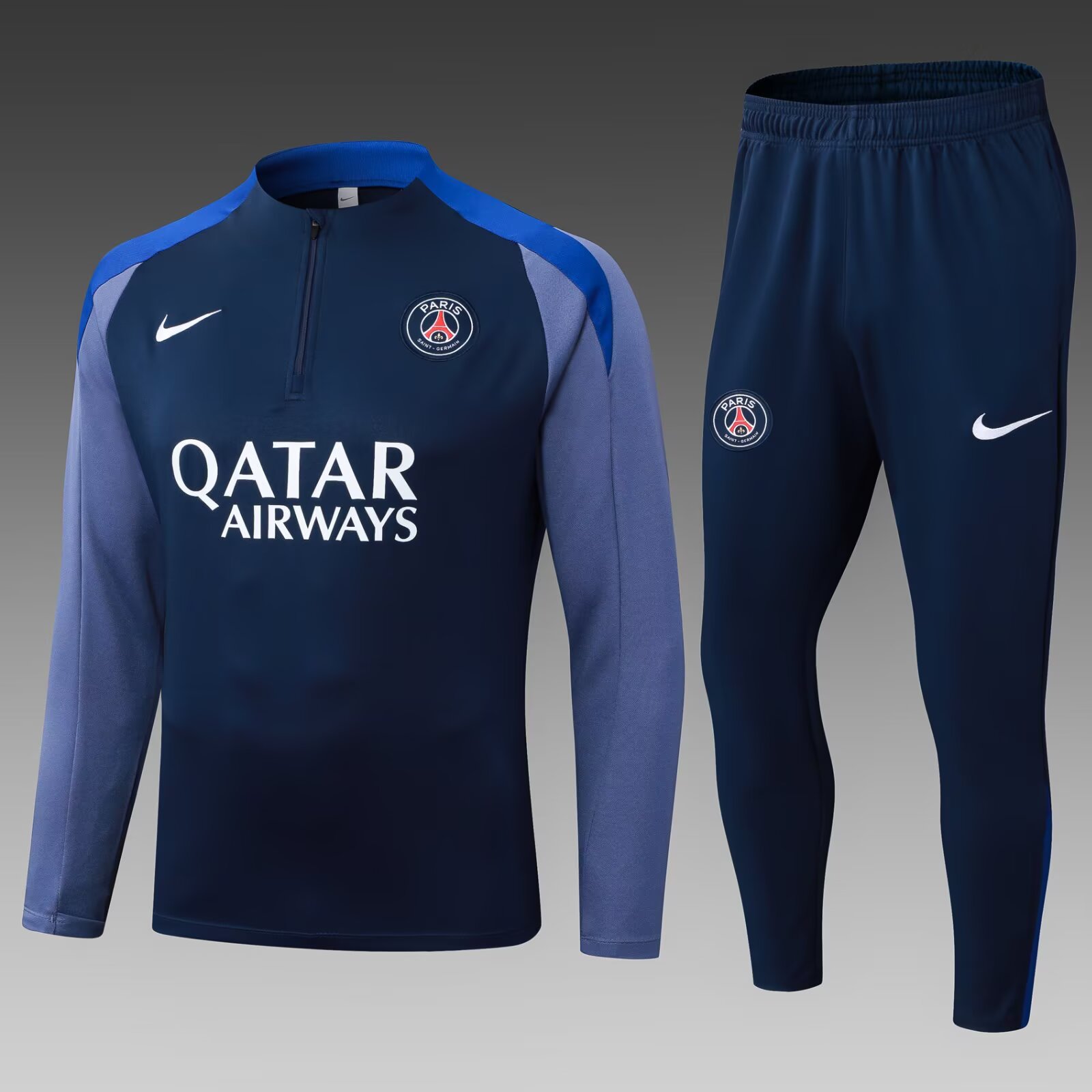 2025/2026 Psg Paris Saint-Germain Half-Pull Training Suit Navy Blue Gray Sleeves Football Shirt 1:1 Thai Quality Set:football jersey mysite: unitedjerseyfootball 邓江浪:football