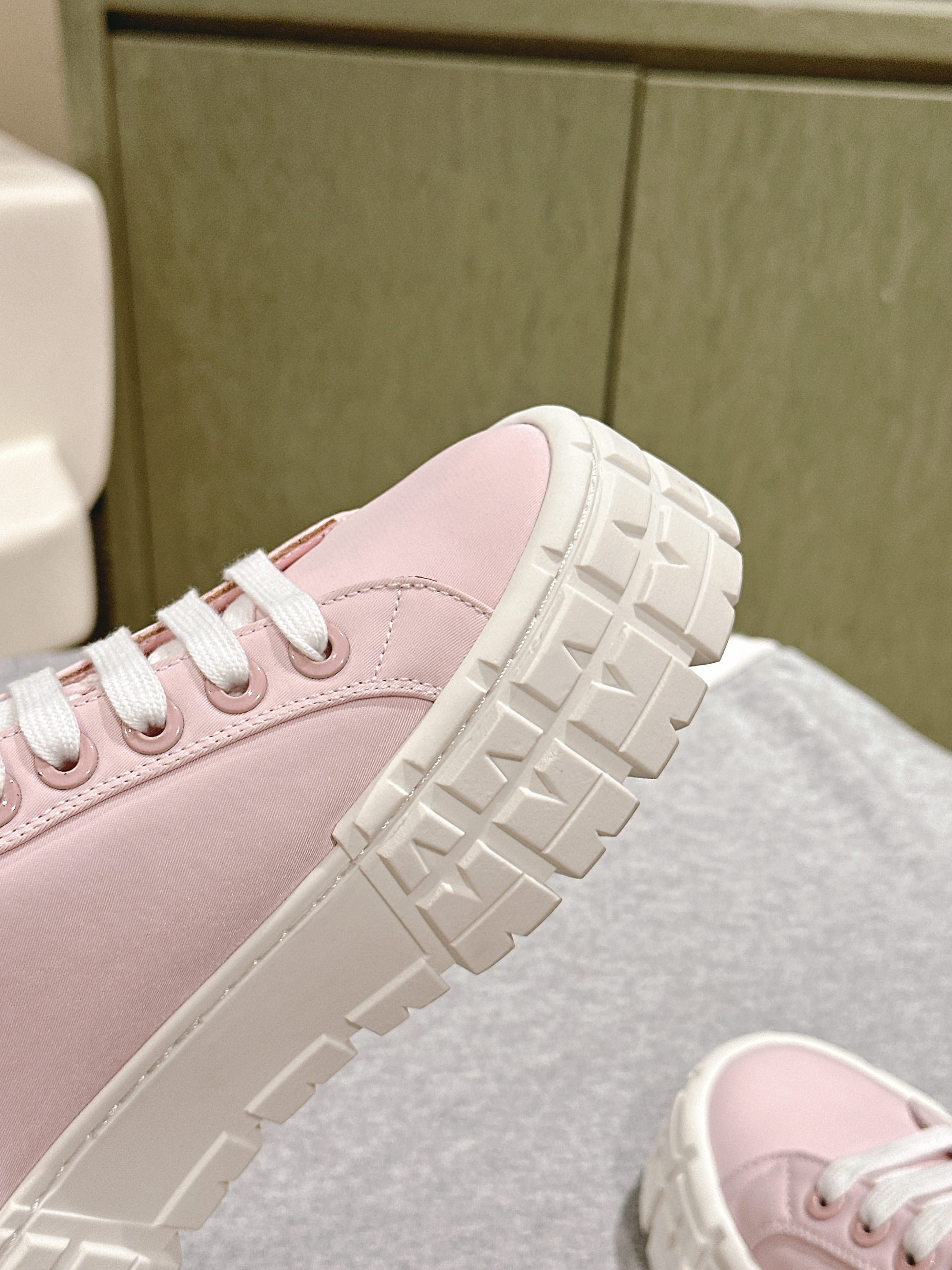 PRA DOUBLE WHEEL RE-NYLON GABARDINE SNEAKERS PASTEL PINK CALFSKIN、mysite、Cacoeks