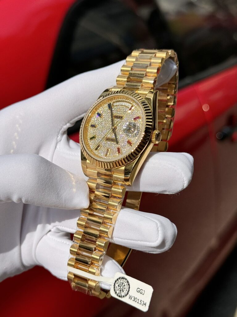 Đồng Hồ Rolex Day-Date Bọc Vàng Thật Đính Moissanite Bản Nặng 40mm (4)