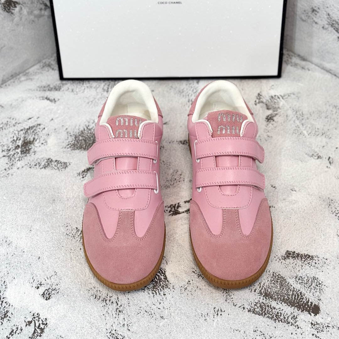 RETRO SNEAKERS WITH RIPTAPE STRAPS IN PINK LAMBSKIN MIX SUEDE、mysite、Cacoeks