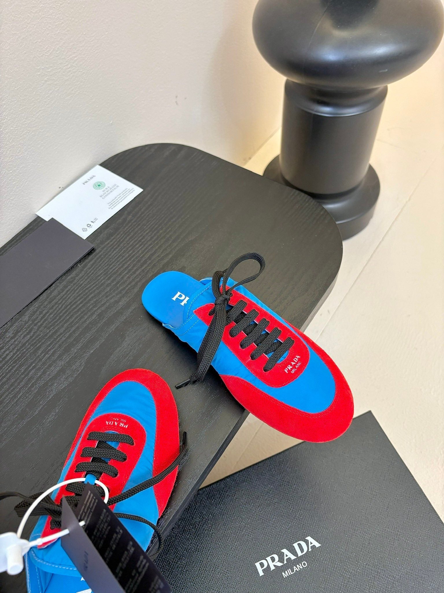 SNEAKER MULES IN BLUE NYLON AND RED SUEDE、mysite、Cacoeks