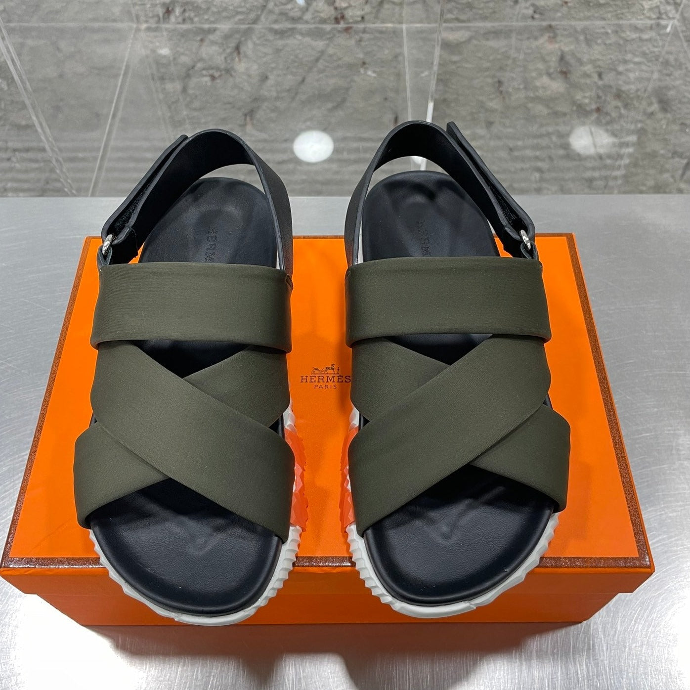 ELECTRIC SANDAL BLACK MIX DARK ARMY CALFSKIN、mysite、Cacoeks