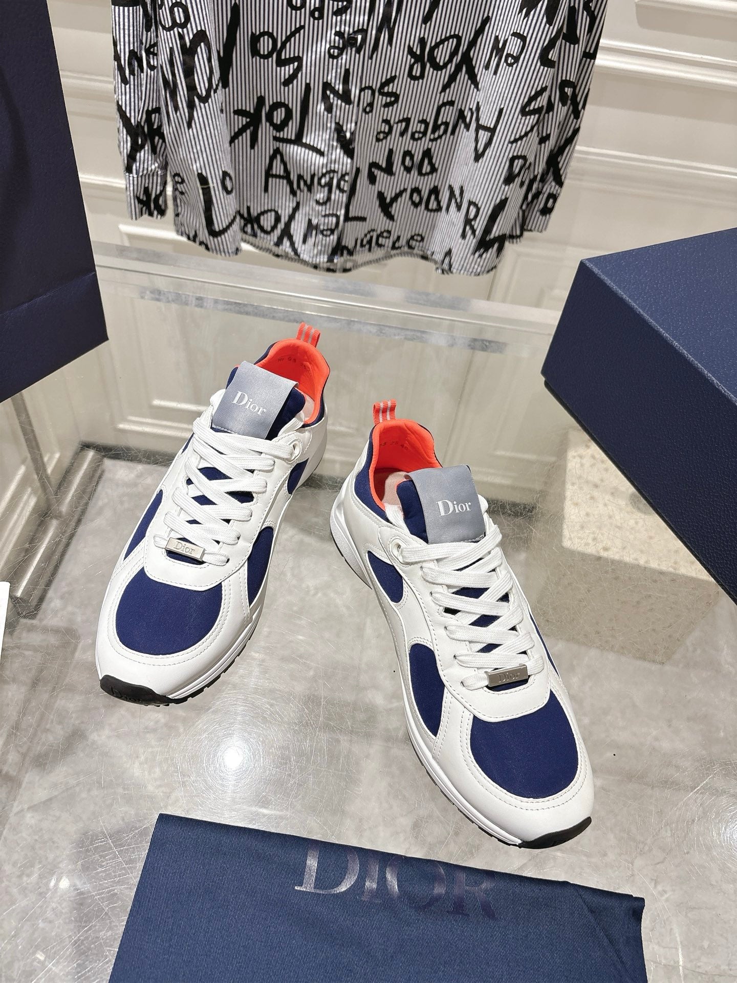 DIOR 25S MILE SERIES SNEAKERS 25MM IN WHITE BLUE CALFSKIN、mysite、Cacoeks