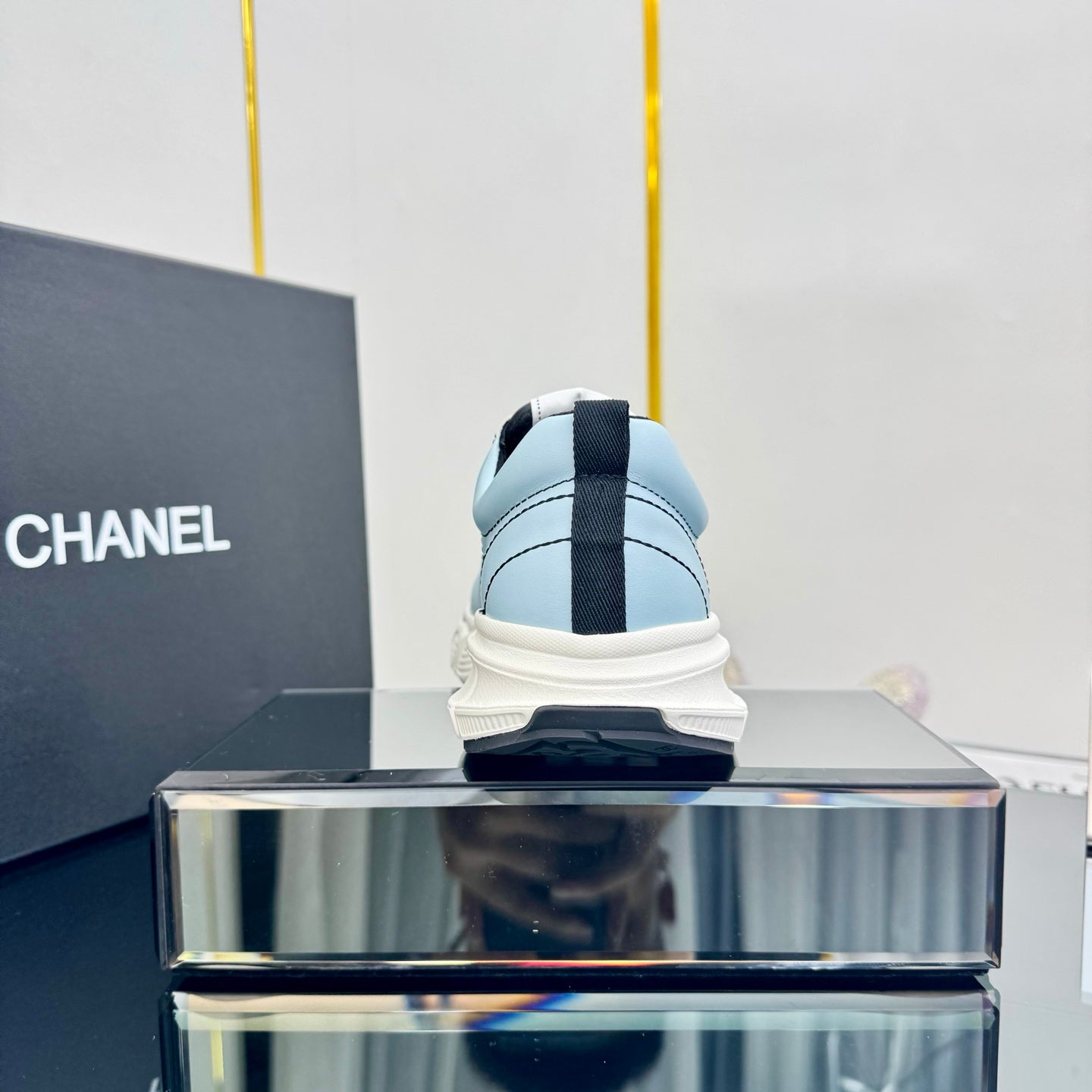 TRAINERS SNEAKER IN LIGHT BLUE CALFSKIN WITH BLACK EMBROIDERED、mysite、Cacoeks