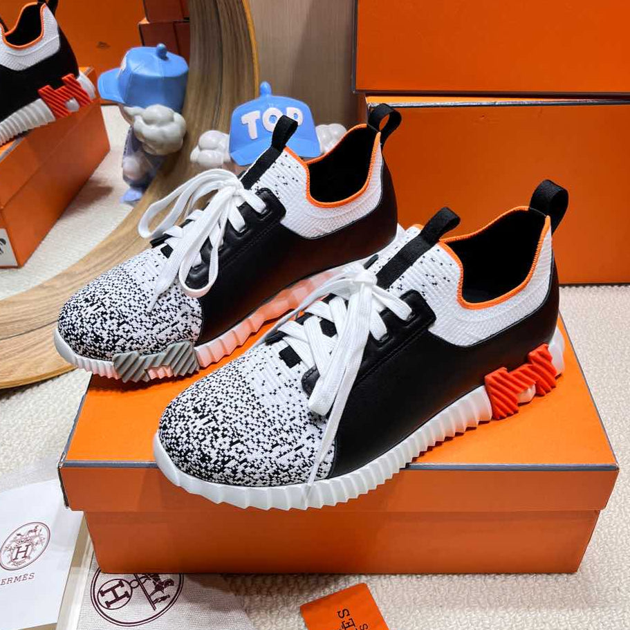 DEPART SLIP-ON SNEAKER IN WHITE MIX BLACK KNIT AND BLACK CALFSKIN、mysite、Cacoeks