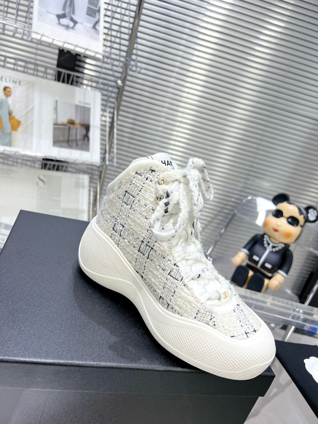 CC CANO ALTO SNEAKER IN WHITE WOOL TWEED AND RUBBER、mysite、Cacoeks