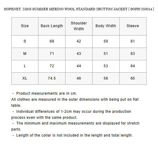 SOPHNET. 25S/S SUMMER MERINO WOOL STANDARD 2BUTTON JACKET  SOPH-250014 