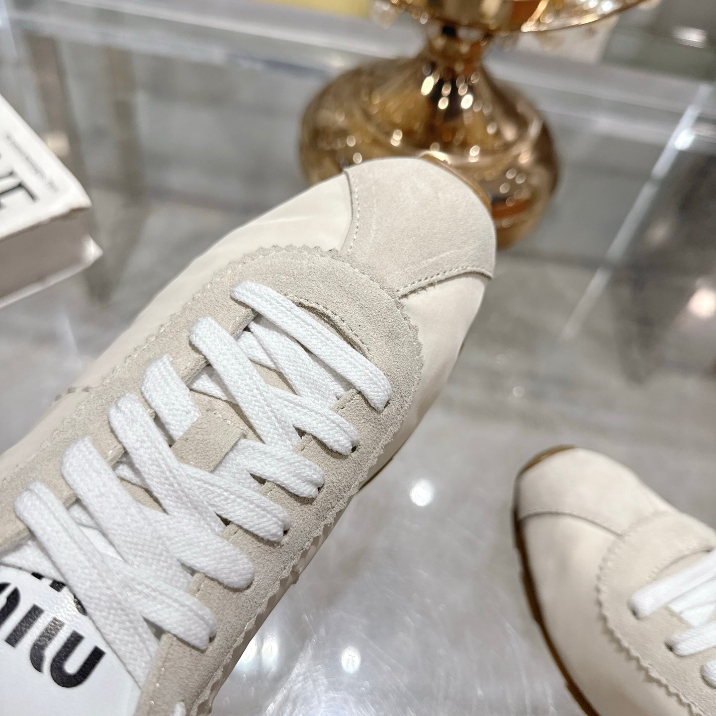 PLUME NAPPA SNEAKERS IN OFF WHITE SUEDE AND CANVAS、mysite、Cacoeks