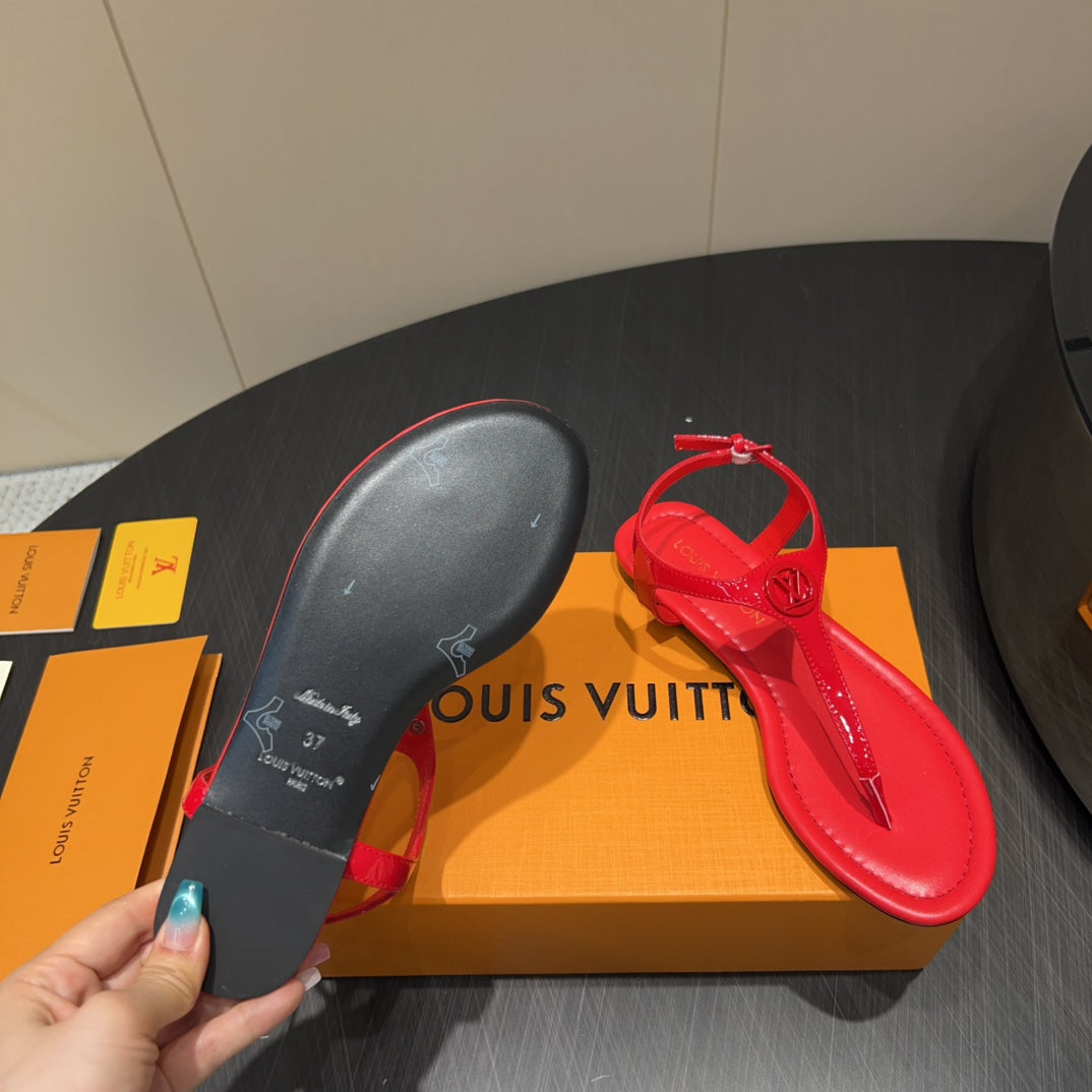 LV THONG SANDALS 25S IN RED CALFSKIN WITH RED HARDWARE、mysite、Cacoeks