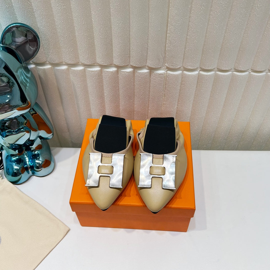 H-BUCKLE BALLLET FLAT BEIGE CALFSKIN、mysite、Cacoeks