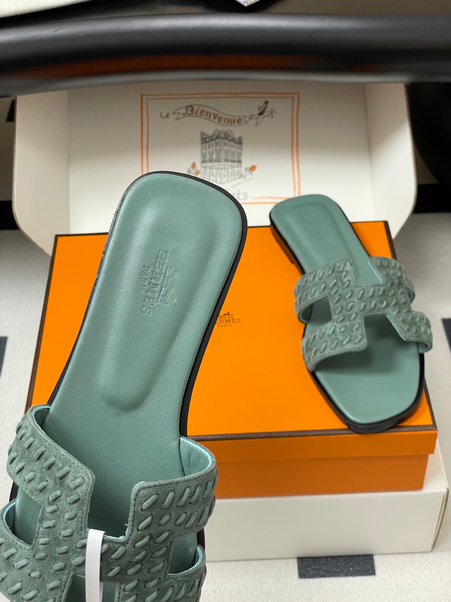 HM 25S ORAN SANDAL IN DUSTY MOSS GREEN SUEDE AND LAMBSKIN、mysite、Cacoeks