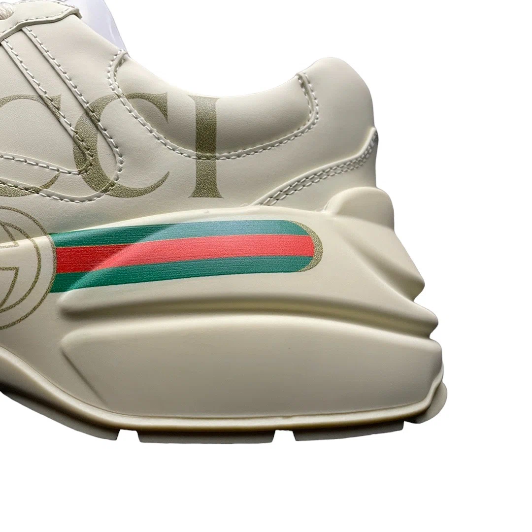 Gucci Rhyton Gucci Logo Leather Sneaker Beige、mysite、Cacoeks