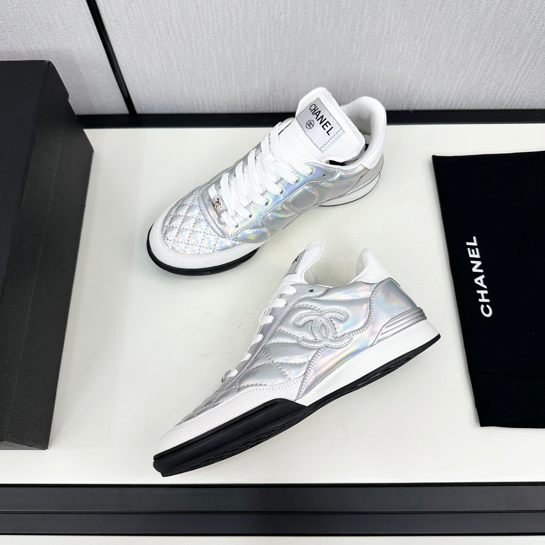 SPORTS SHOES IN GLOSSY SILVER CALFSKIN、mysite、Cacoeks