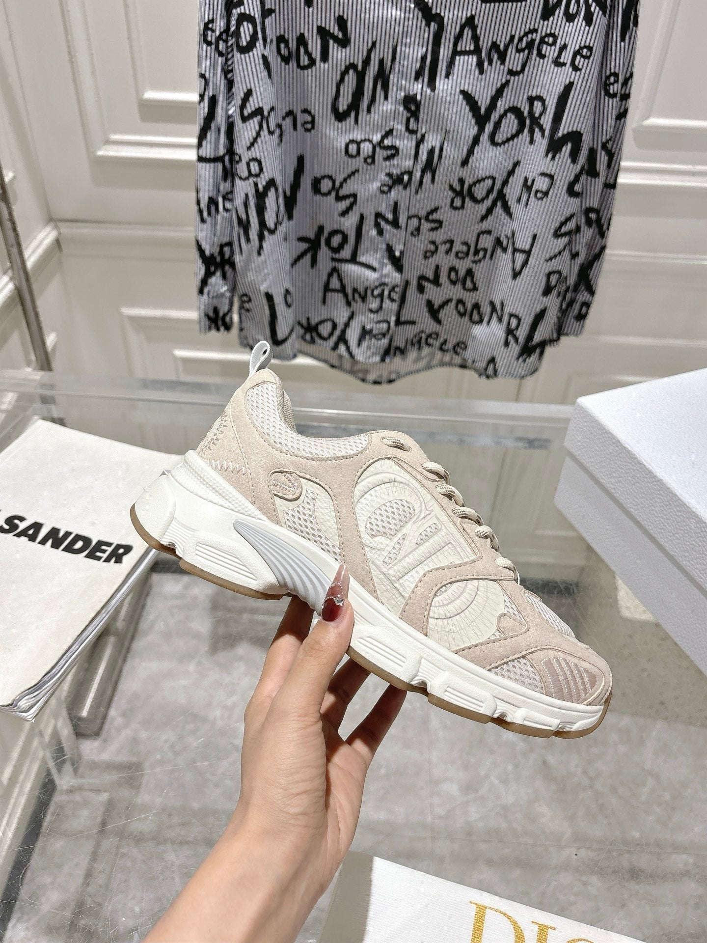 DIOR 25S CHRONO SNEAKER 45MM IN MESH WITH WHITE AND NUDE PINK CALFSKIN、mysite、Cacoeks