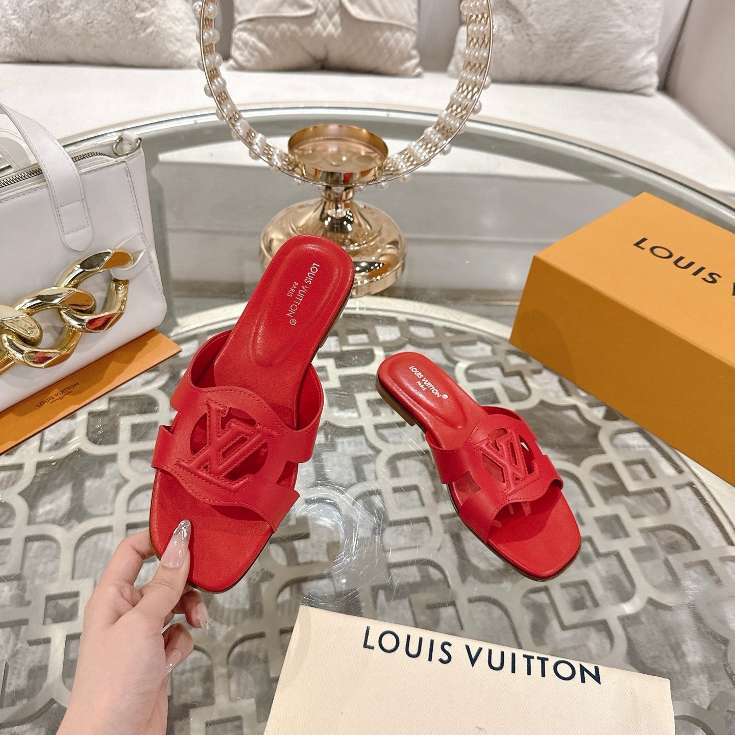 ISOLA FLAT SLIDE IN CHERRY RED CALFSKIN、mysite、Cacoeks