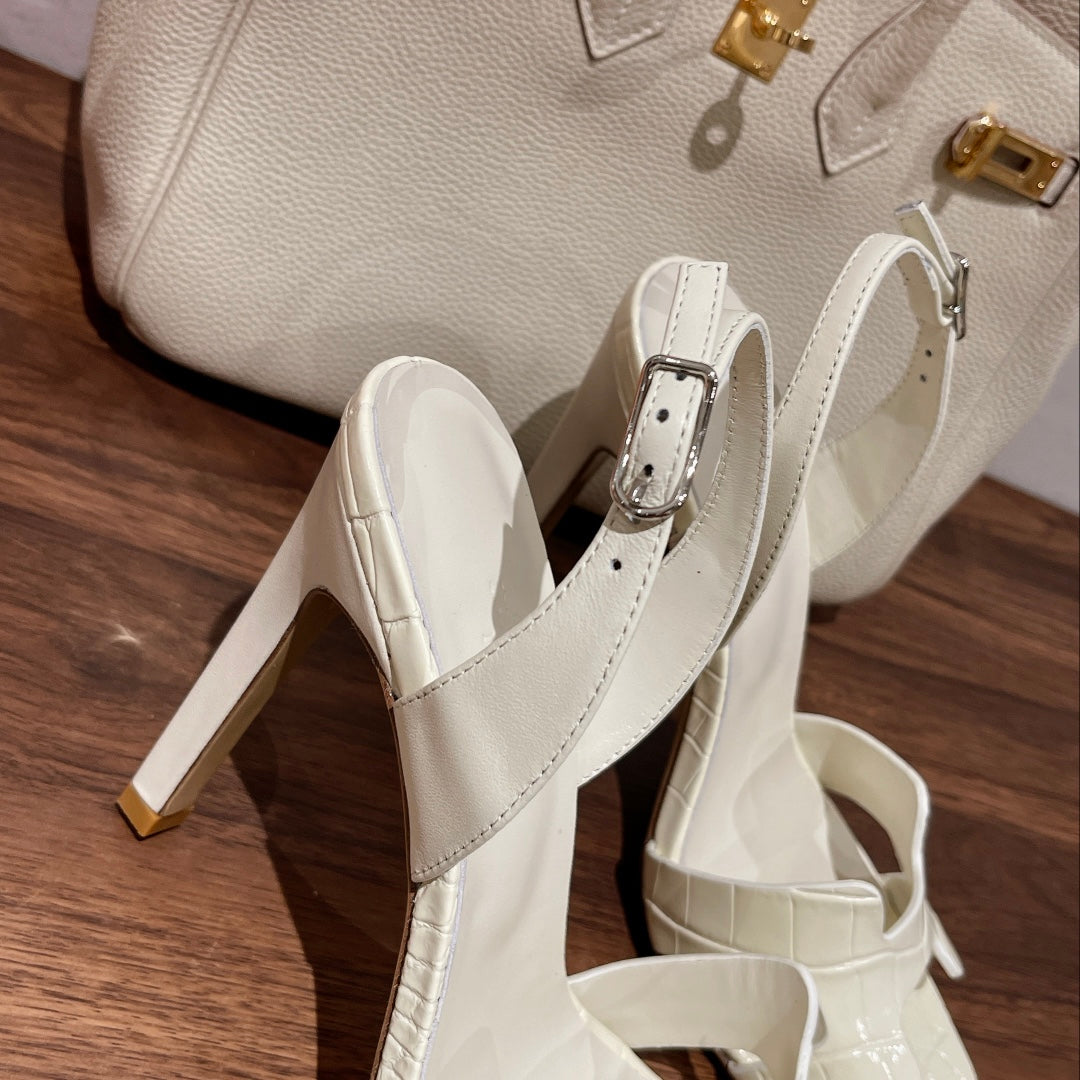 SLINGBACK ETERNITE 105 WHITE LAMBSKIN AND CROCODILE LEATHER、mysite、Cacoeks
