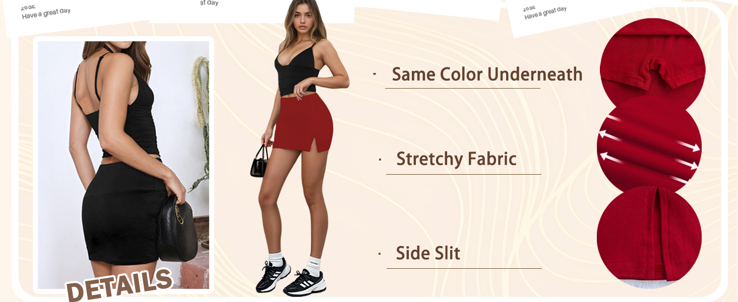 stretch y2k bodycon pencil mini black skirt with shorts