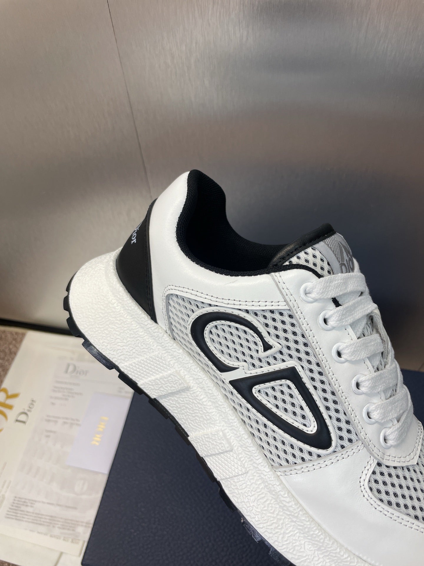 DIOR 25S D-RUN'N COUPLE SNEAKERS IN WHITE BLACK CALFSKIN AND MESH、mysite、Cacoeks