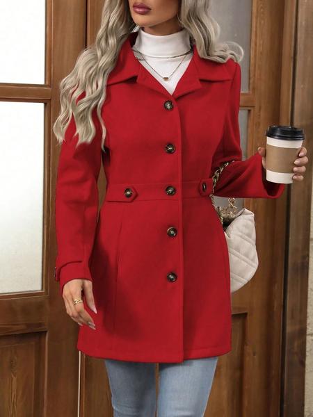 Women's Mid-Length Woolen Coat, Fall Winter New Arrival, Lapel Button Design, Slim Fit, Elegant Style, Perfect for Cold Weather Jackets