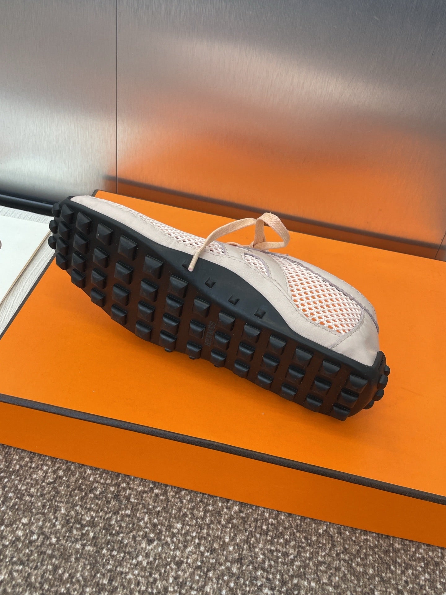 KIGA SNEAKER IN LIGHT PINK CROCHET KNIT AND CALFSKIN、mysite、Cacoeks