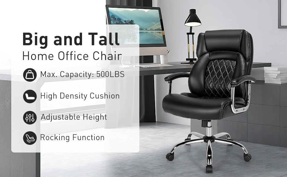 500lbs Height Adjustable Office Chair Swivel Computer Task Desk Chair Leather Executive Chair