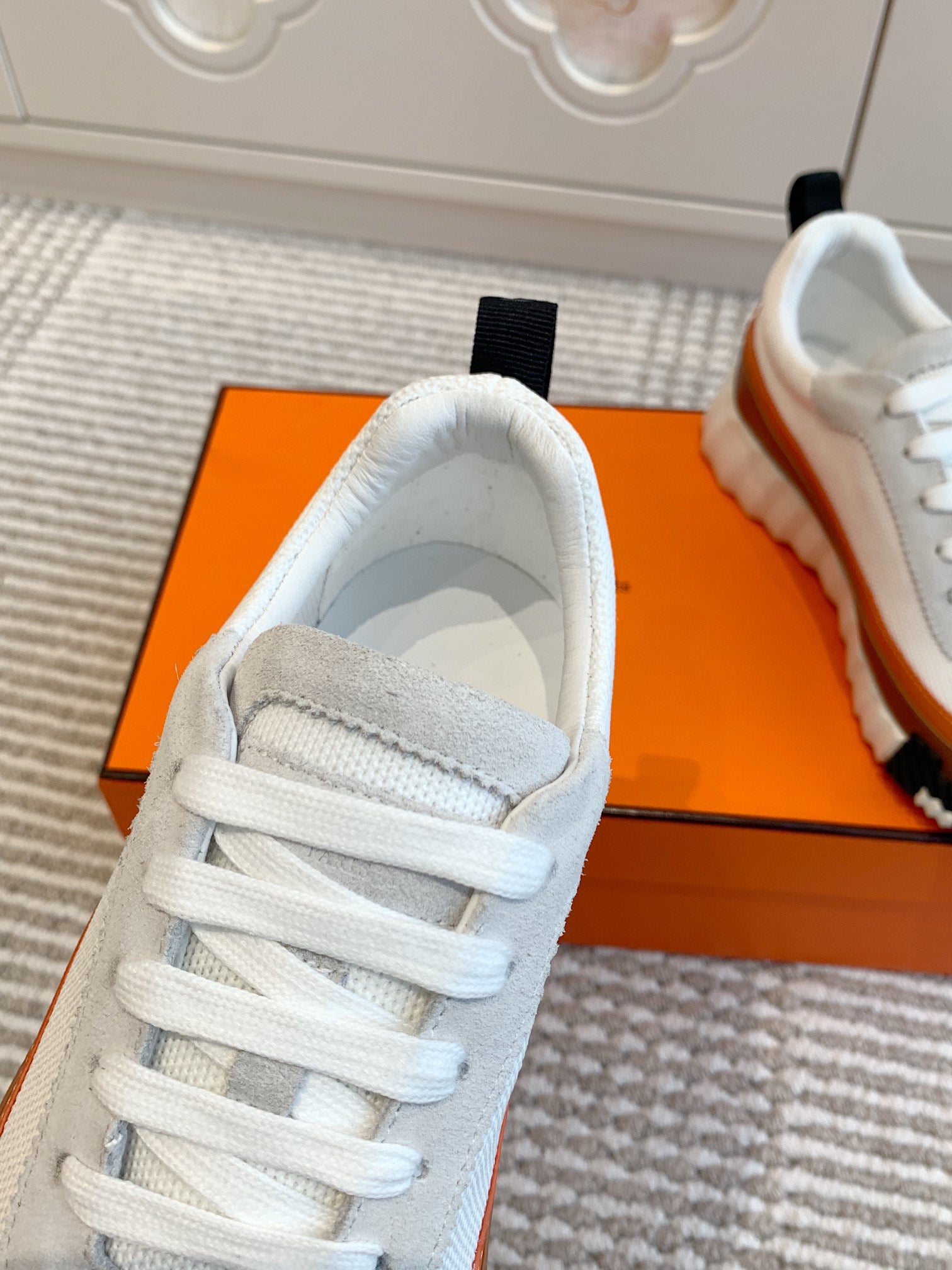 BOUNCING SNEAKER IN WHITE GRAPHIC MESH AND BRONZE BROWN CALFSKIN、mysite、Cacoeks