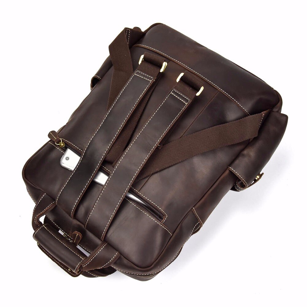 Back View of Woosir Vintage Crazy Horse Men Genuine Leather Backpack