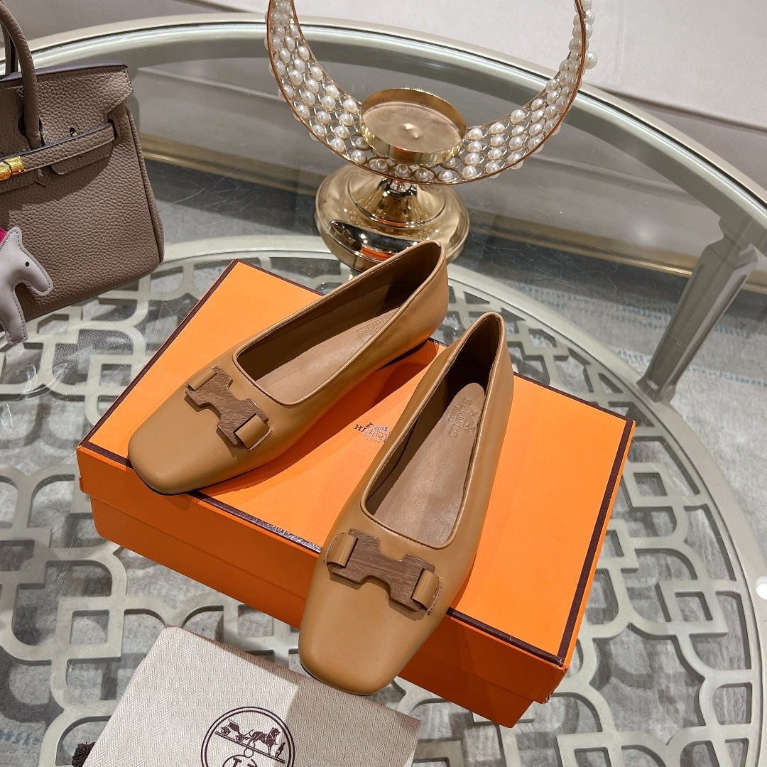 H - BUCKLE BALLET LIGHT BROWN CALFSKIN、mysite、Cacoeks