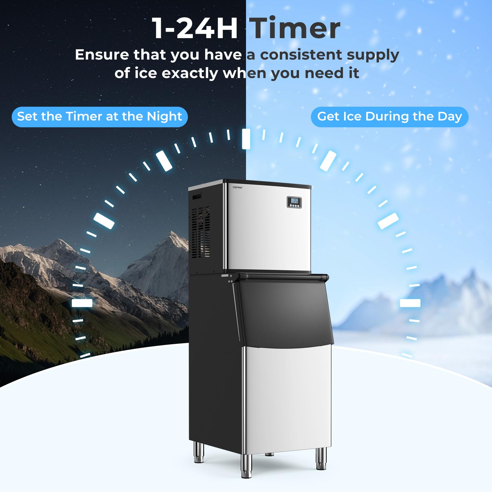 Eletriclife Commercial Ice Maker Machine 418 LBS/24H with 200 LBS Storage Bin