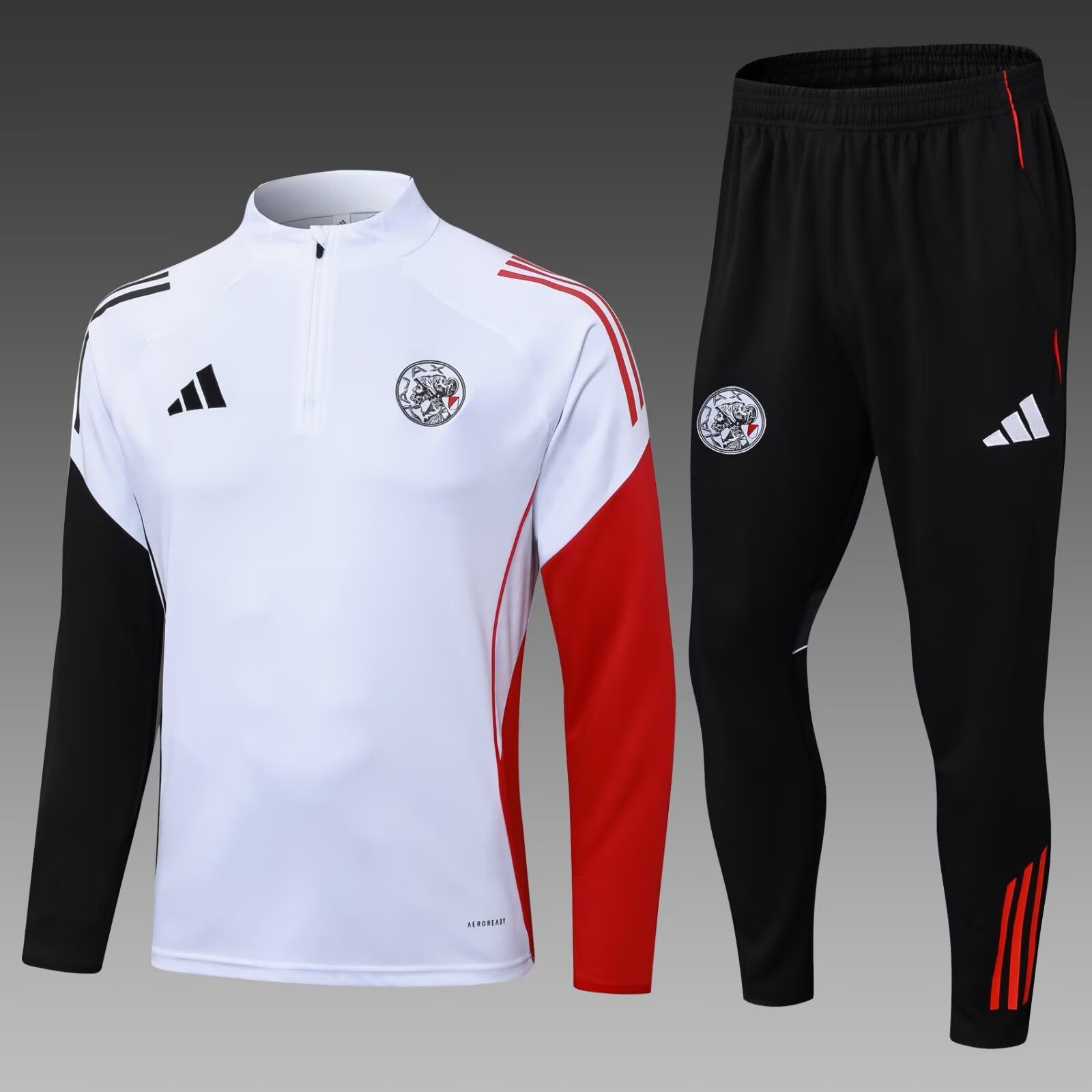 2025/2026 Ajax Half-Pull Training Suit White Football Shirt 1:1 Thai Quality Set:football jersey mysite: unitedjerseyfootball 邓江浪:football