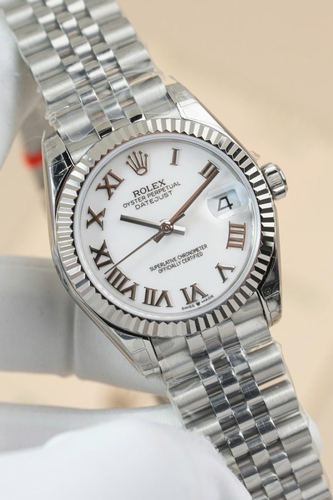 Đồng Hồ Rolex DateJust Lady Fake 11 Mặt Trắng Cọc Số La Mã 31mm (2)