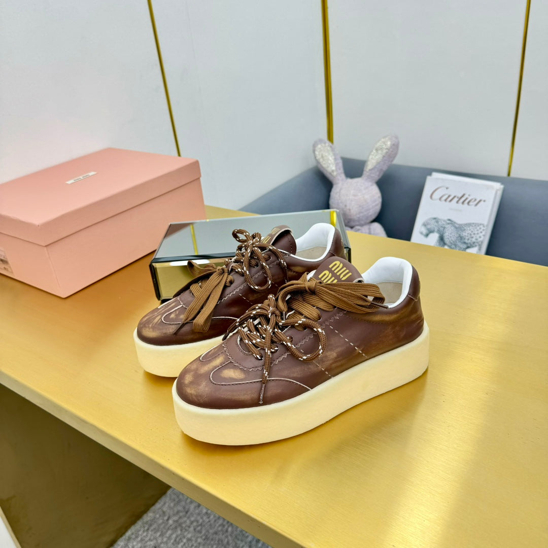 THICK-SOLED RETRO SNEAKERS IN BROWN SMOOTH LAMBSKIN、mysite、Cacoeks