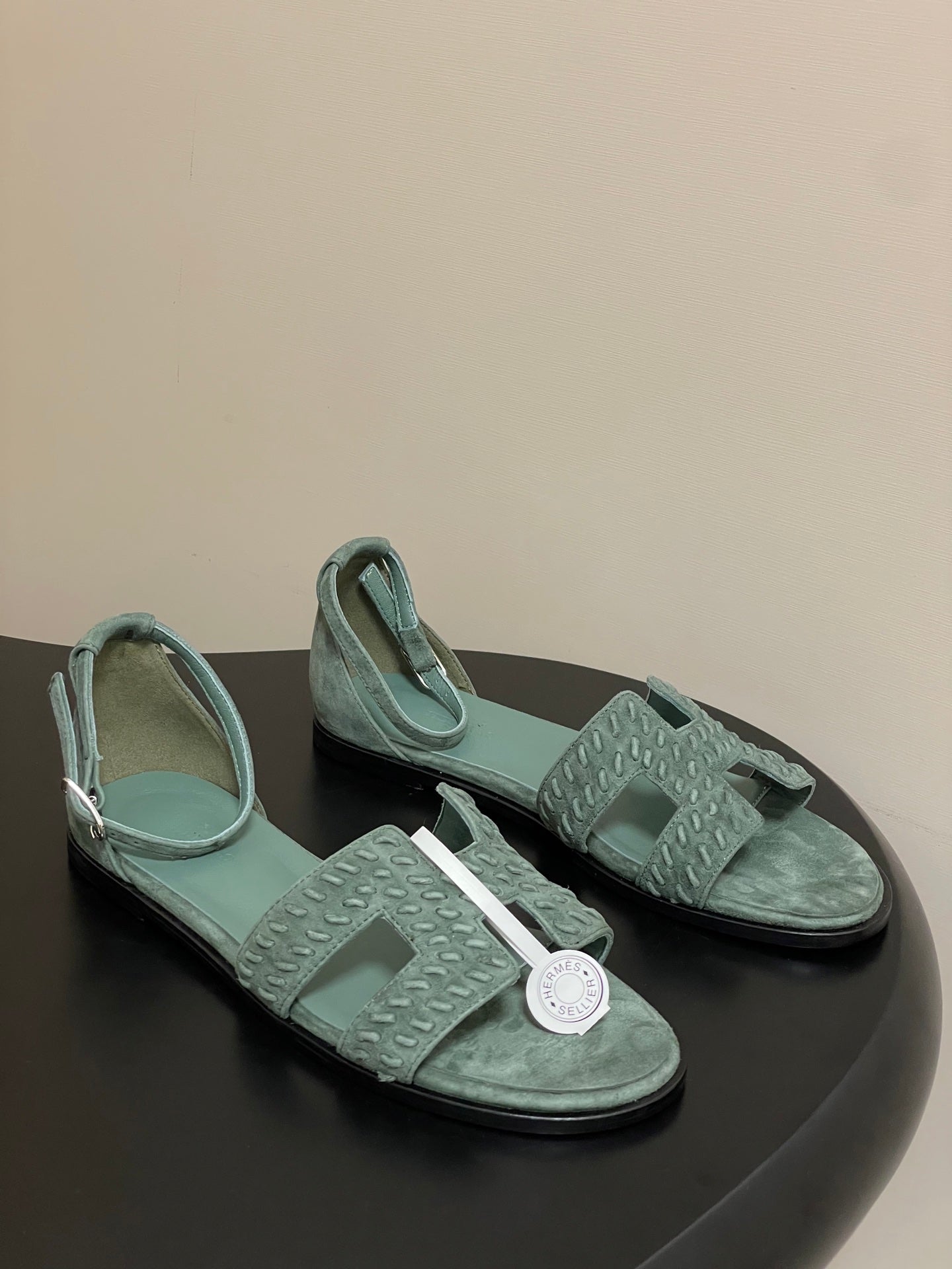 HM 25S SANTORINI SANDAL IN MUTED MINT GREEN SUEDE AND LAMBSKIN、mysite、Cacoeks