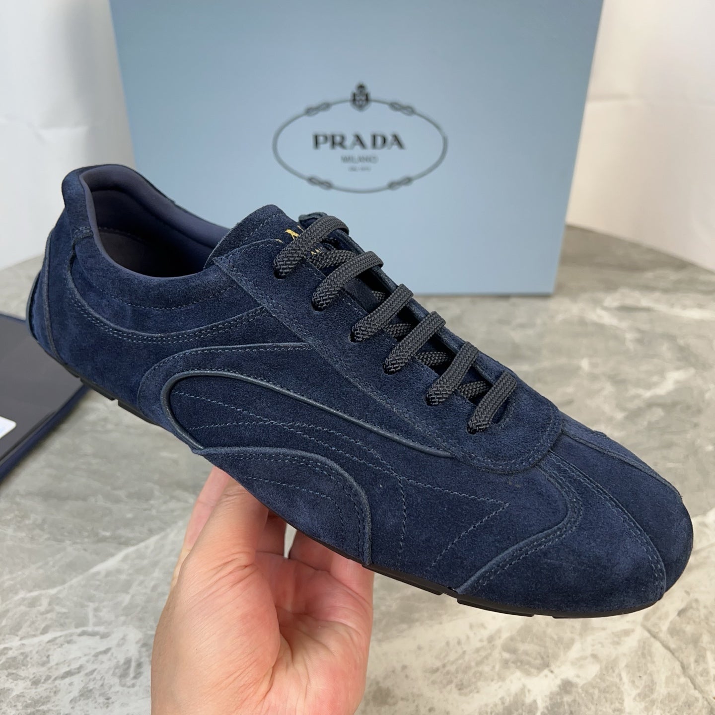 PRADA 25S MONTECARLO ANTIQUED SNEAKERS IN NAVY BLUE SUEDE、mysite、Cacoeks