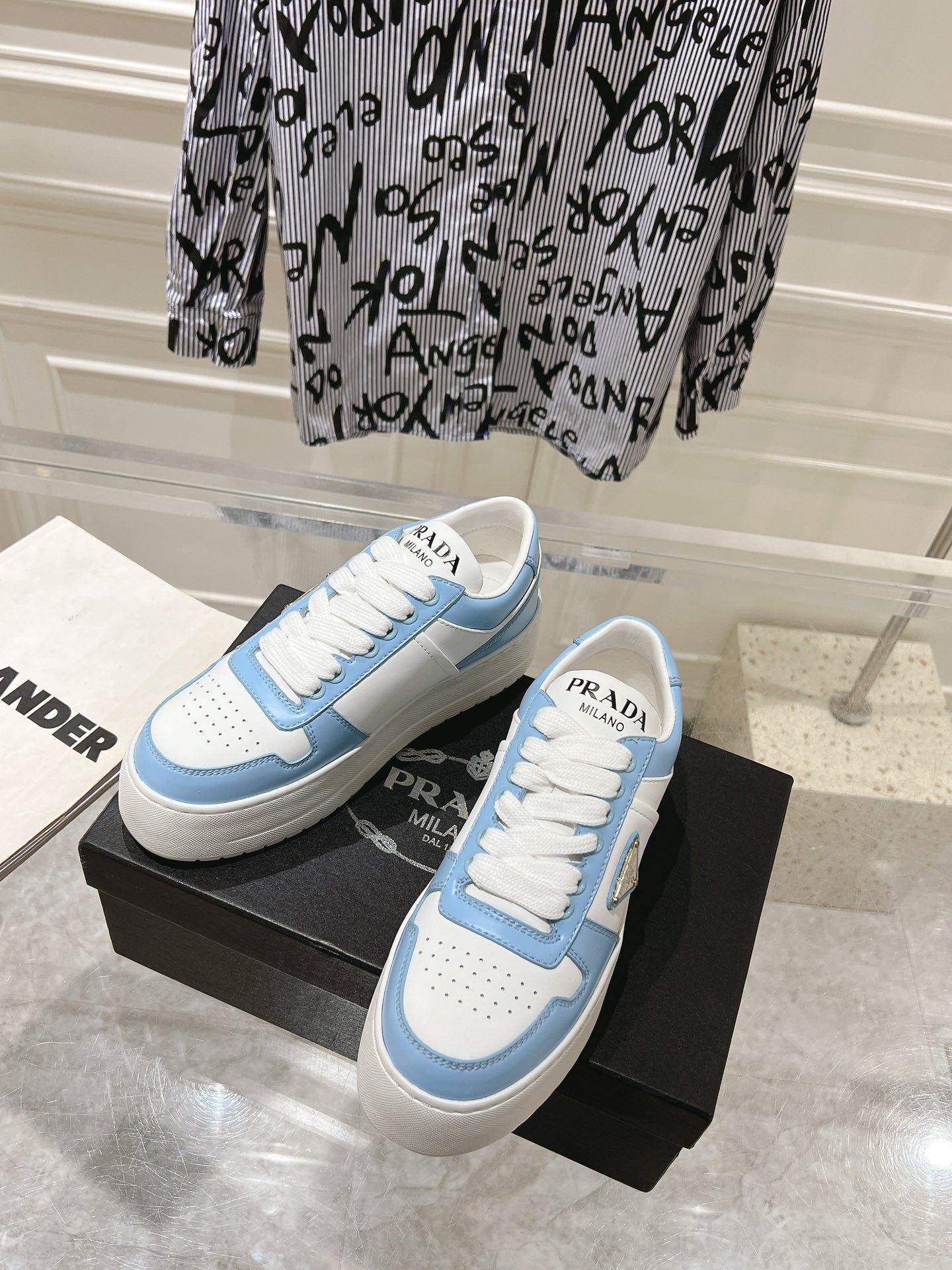 PRA DOWNTOWN BOLD SNEAKERS WHITE AND SKY CALFSKIN、mysite、Cacoeks