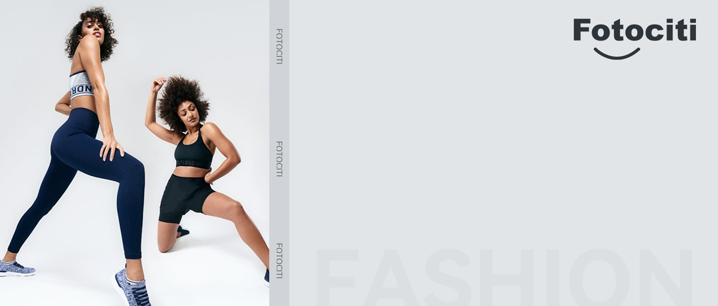 Two women in dark athletic wear demonstrating stretching exercises against a white background. 'Fotociti' logo visible in corner.