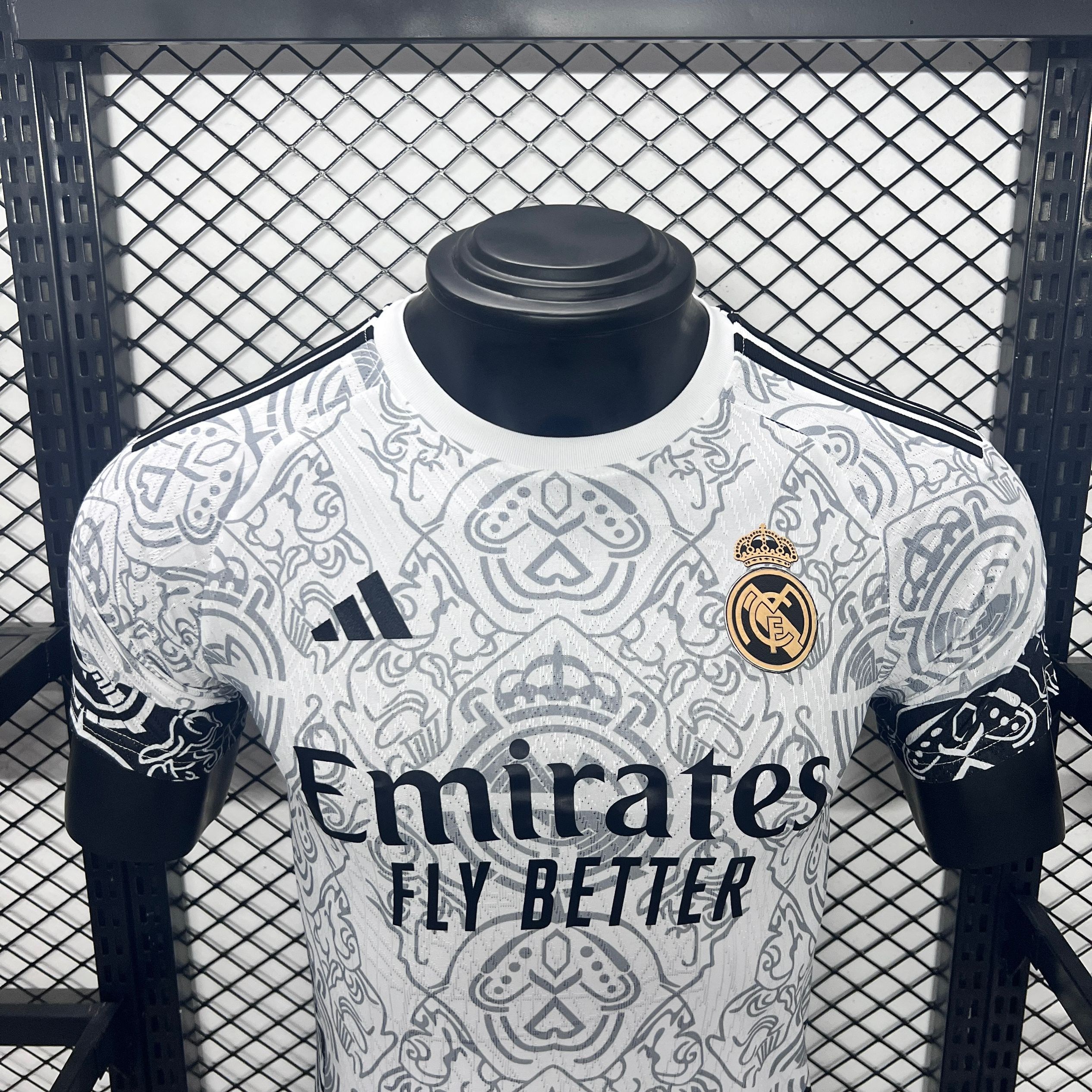 JerseysGala.com | Real Madrid 24-25 White Line Pattern Special Edtion Jersey - Player Version -Customize Name, Number and Patch | Worldwide Shipping
