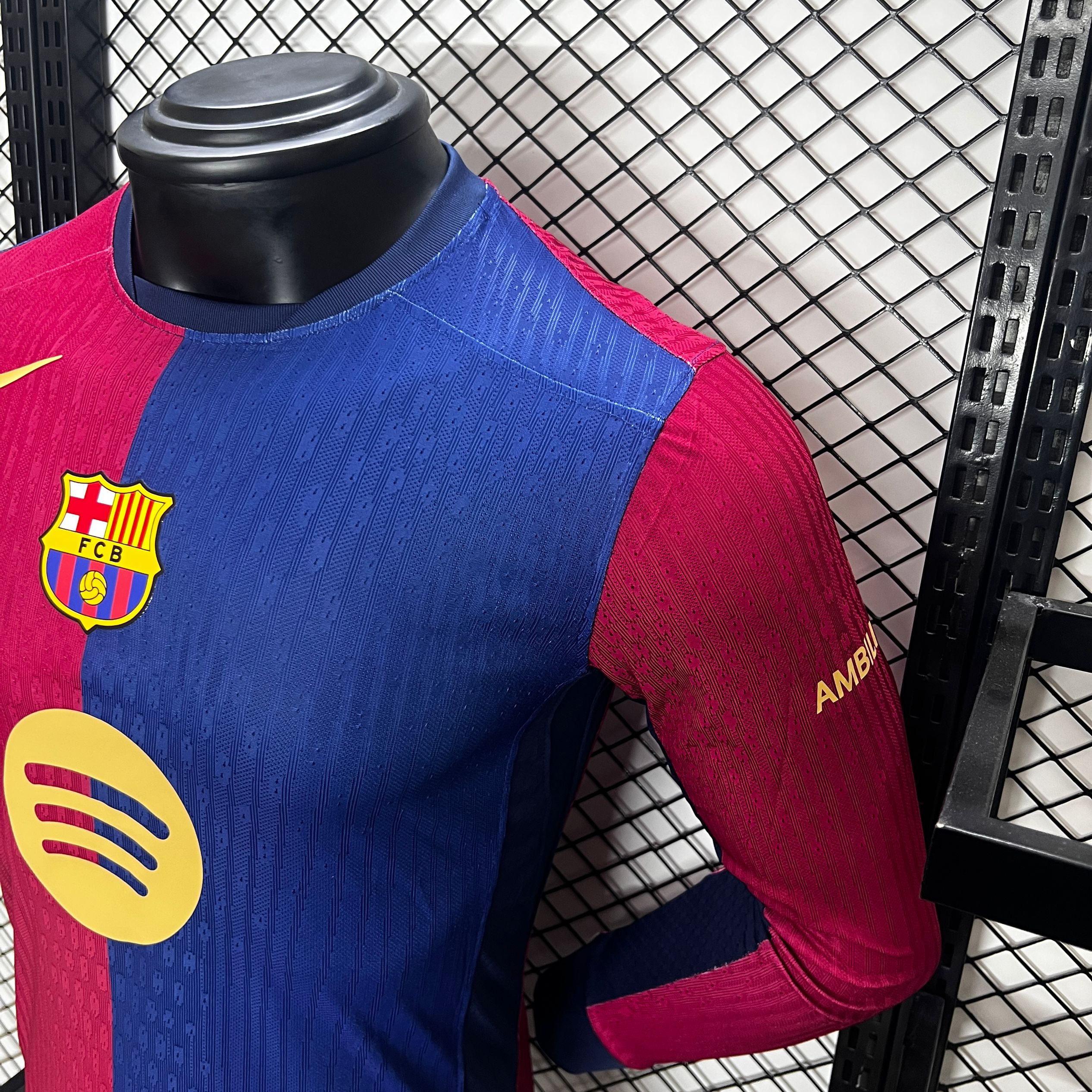 Higojerseys-Barcelona 24-25 Home Long Sleeve Jersey with Big Logo - Player Version