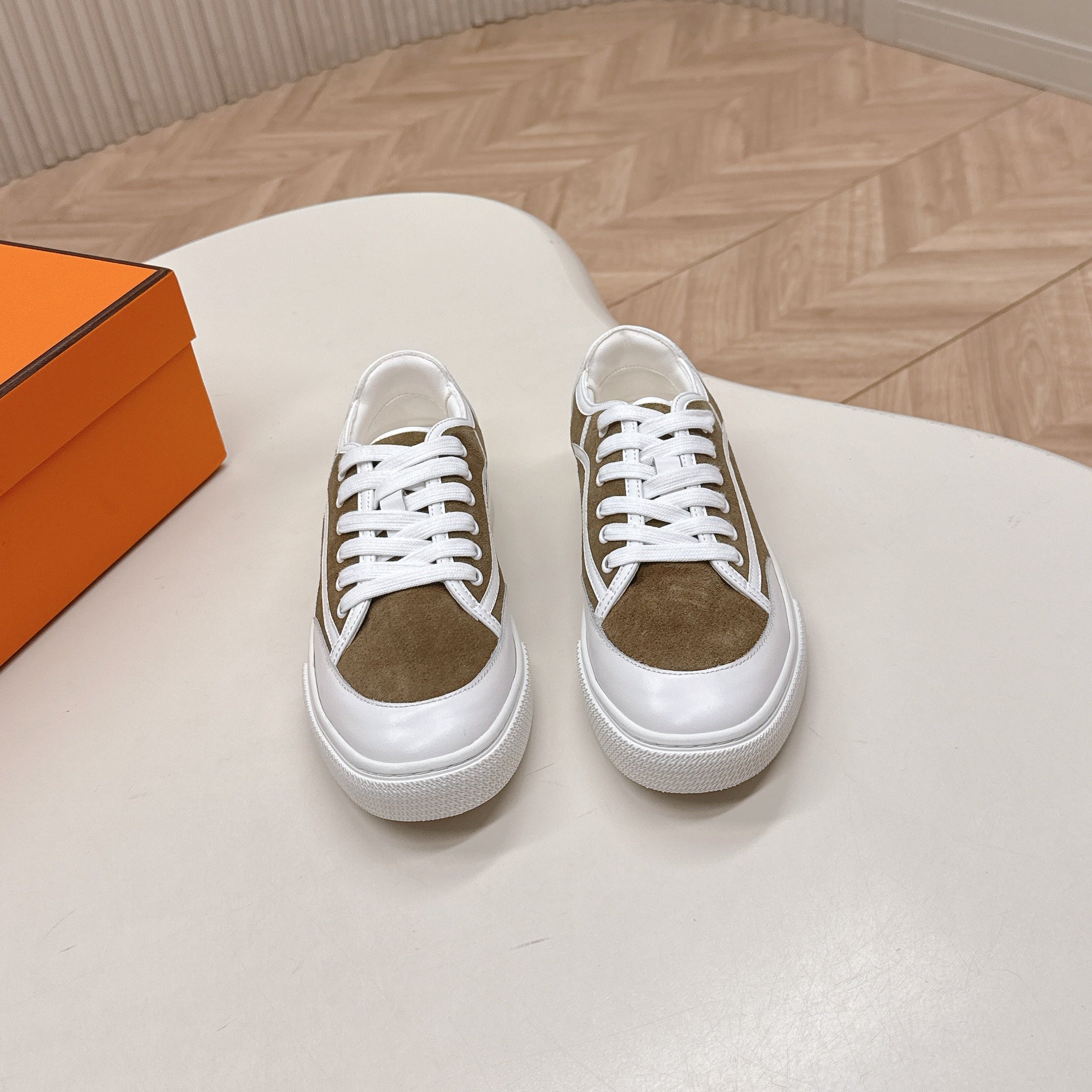 HM 25S SNEAKER LOW SPORTS IN BROWN SUEDE MIX WHITE LAMBSKIN、mysite、Cacoeks