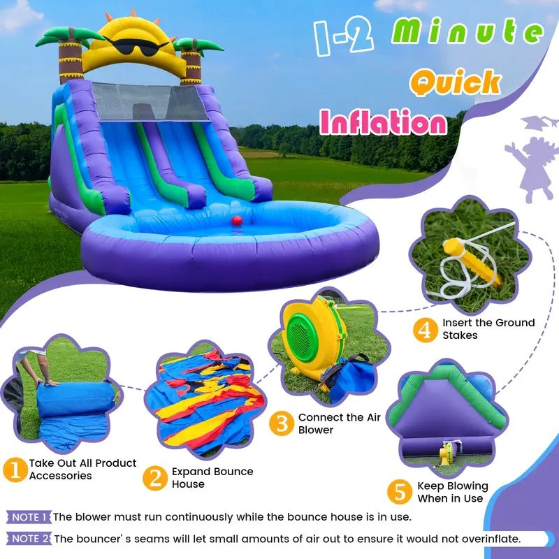 double water slide pool inflatable double slide big pool climbing wall for kids and adults 100 high quality pvc with 950w blower easy to set up for party 26x11 8x13 8ft details 5