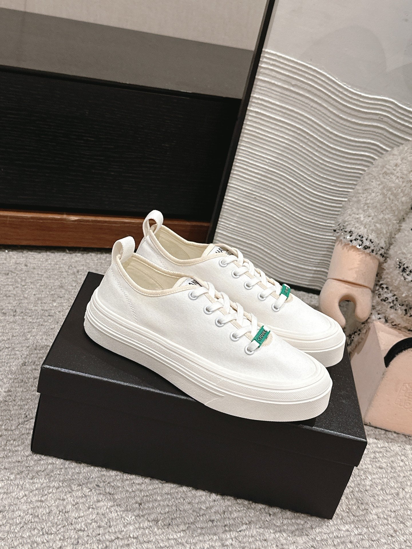 LACE-UP SNEAKERS IN WHITE CANVAS、mysite、Cacoeks
