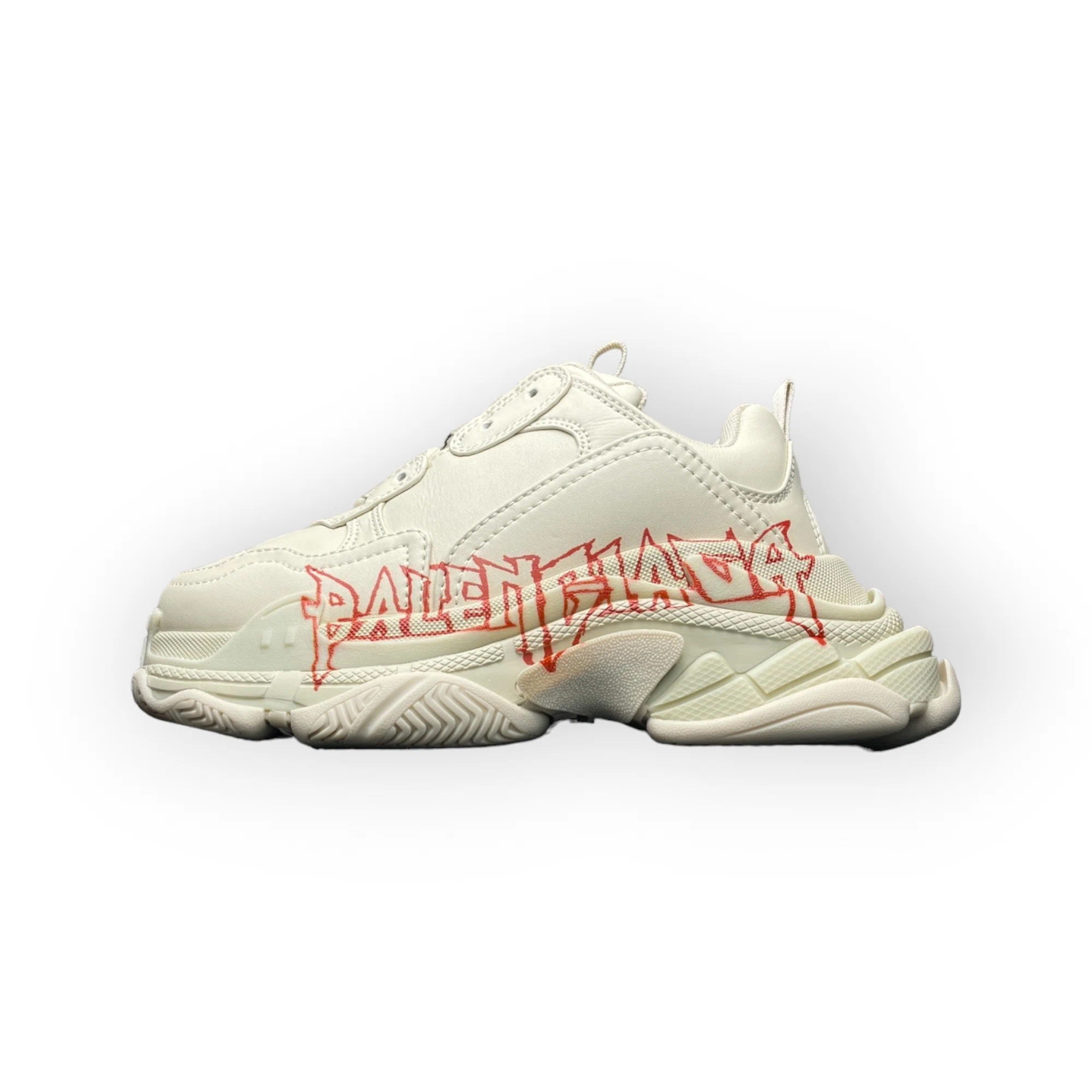 Balenciaga DIY Metal Artwork Printed Cowskin Triple S Sneaker in White Red、mysite、Cacoeks